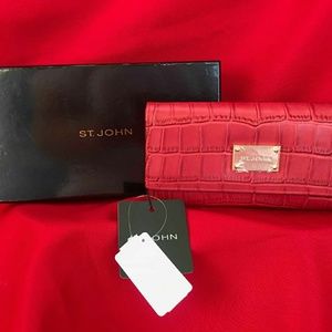 St. John Red Faux Alligator Wallet